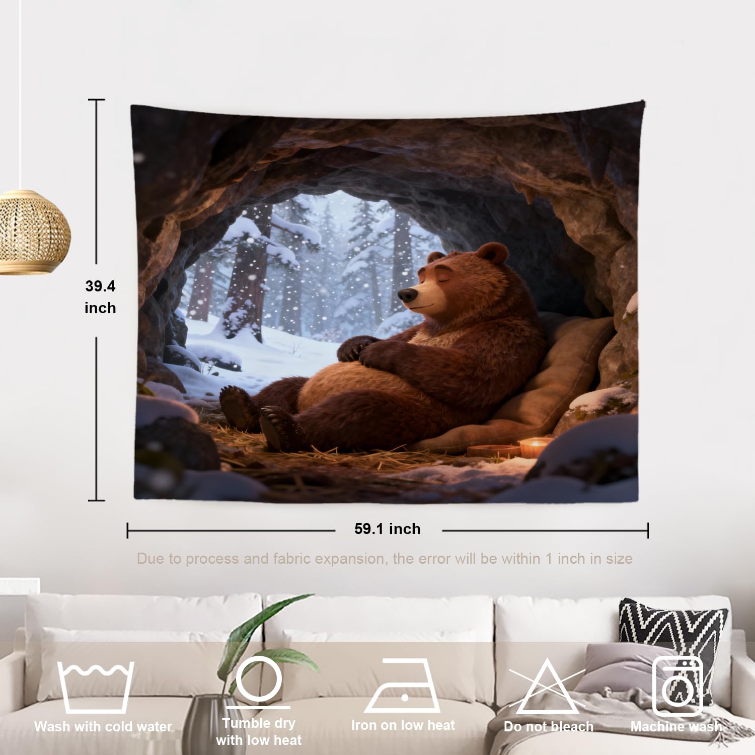 Amazon.com: Batmerry Cartoon Bear Sleeping Polyester Tapestry