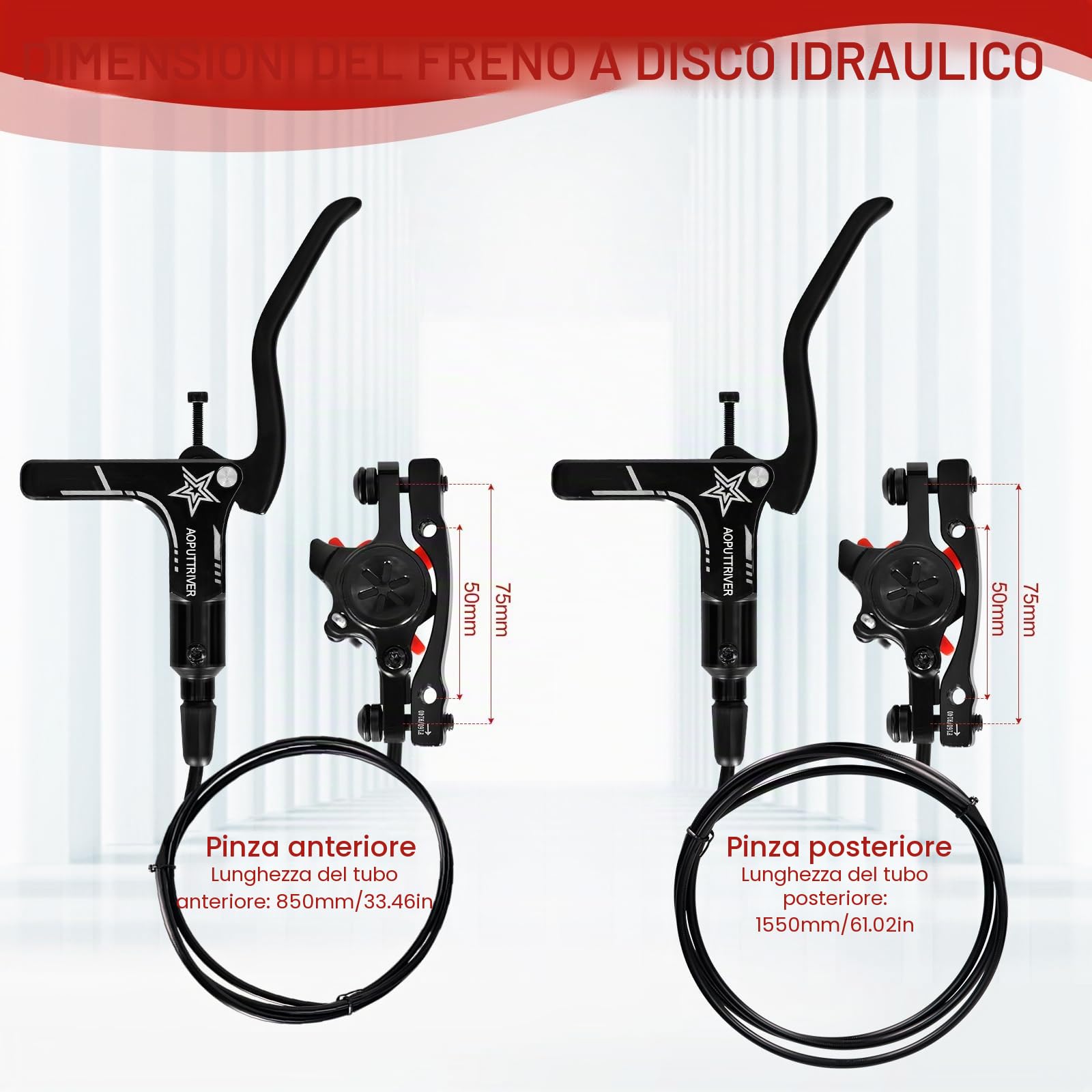 Freni Idraulici Bici Elettrica Set 2 Pistoni, Anteriore Posteriore Linea Yirando Pinza del Freno, 160 mm Rotore Bicicletta Freni Idraulici MTB per Mountain Bike E-Bike Strada Bicicletta