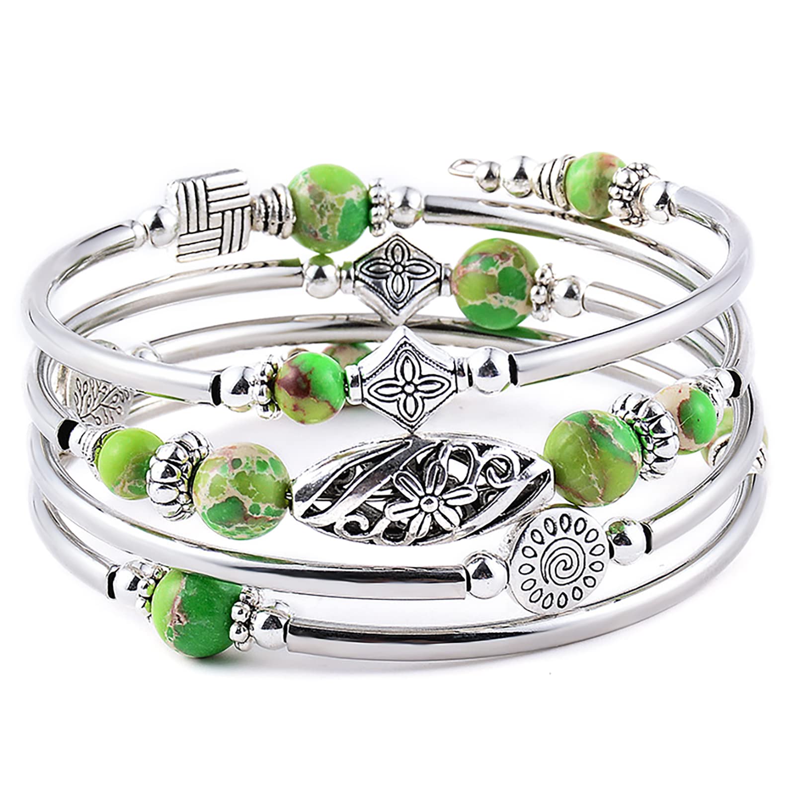 – Beaded Wrap Bracelet Layered Bohemian Bracelet Natural Stone Chakra Bangle for Women