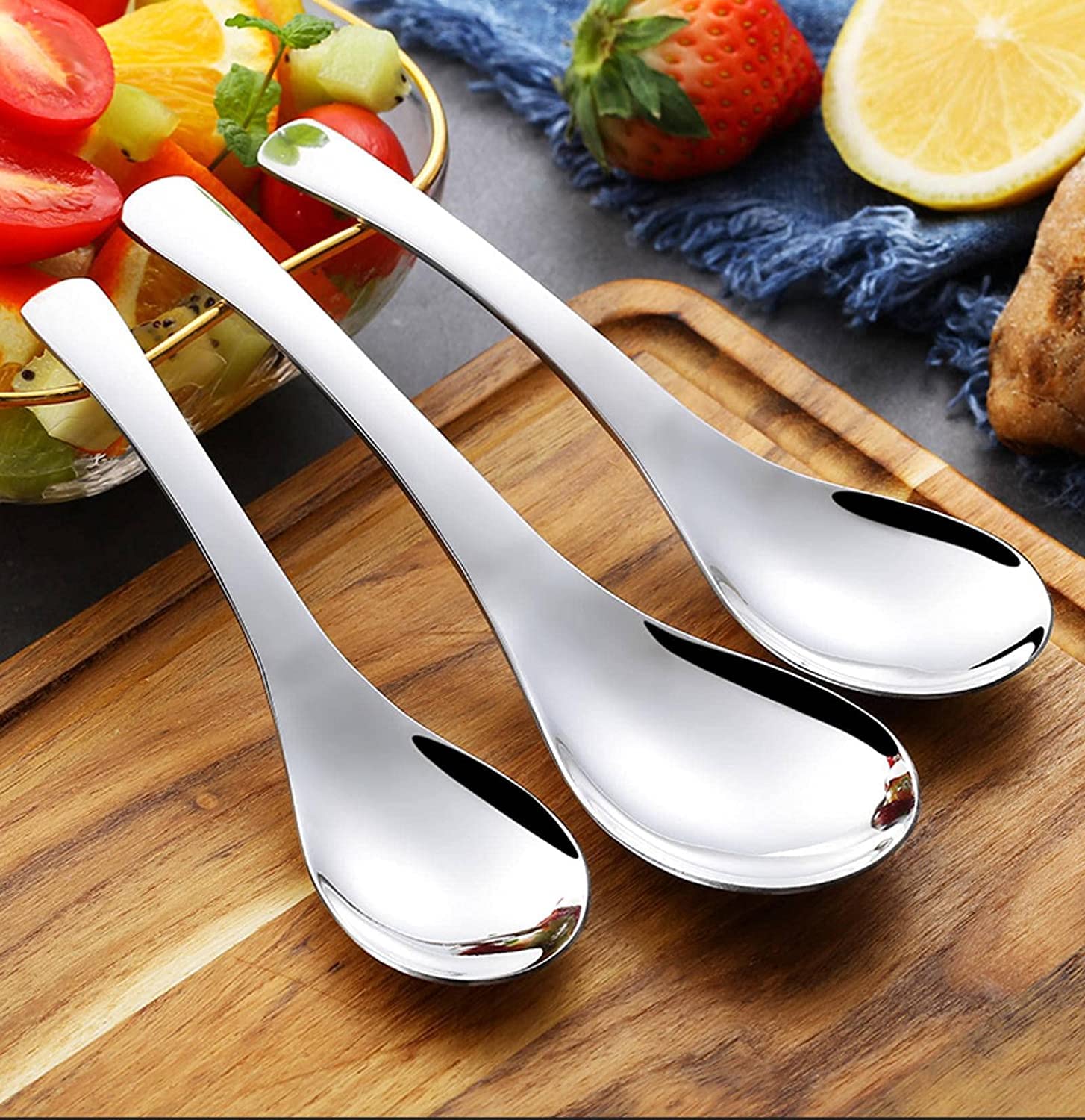 Löffel Restaurants 3 stücke Edelstahl Löffel Kurzer Griff Suppe Set Metall Küche Abendessen SpoonsFor Reisbrei Geschirr Esslöffel Hause(3 Pcs Medium)