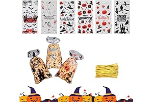 Halloween Candy Bags Clear with Twist Ties for Spooky Treats and Goodies (100 Pack)
