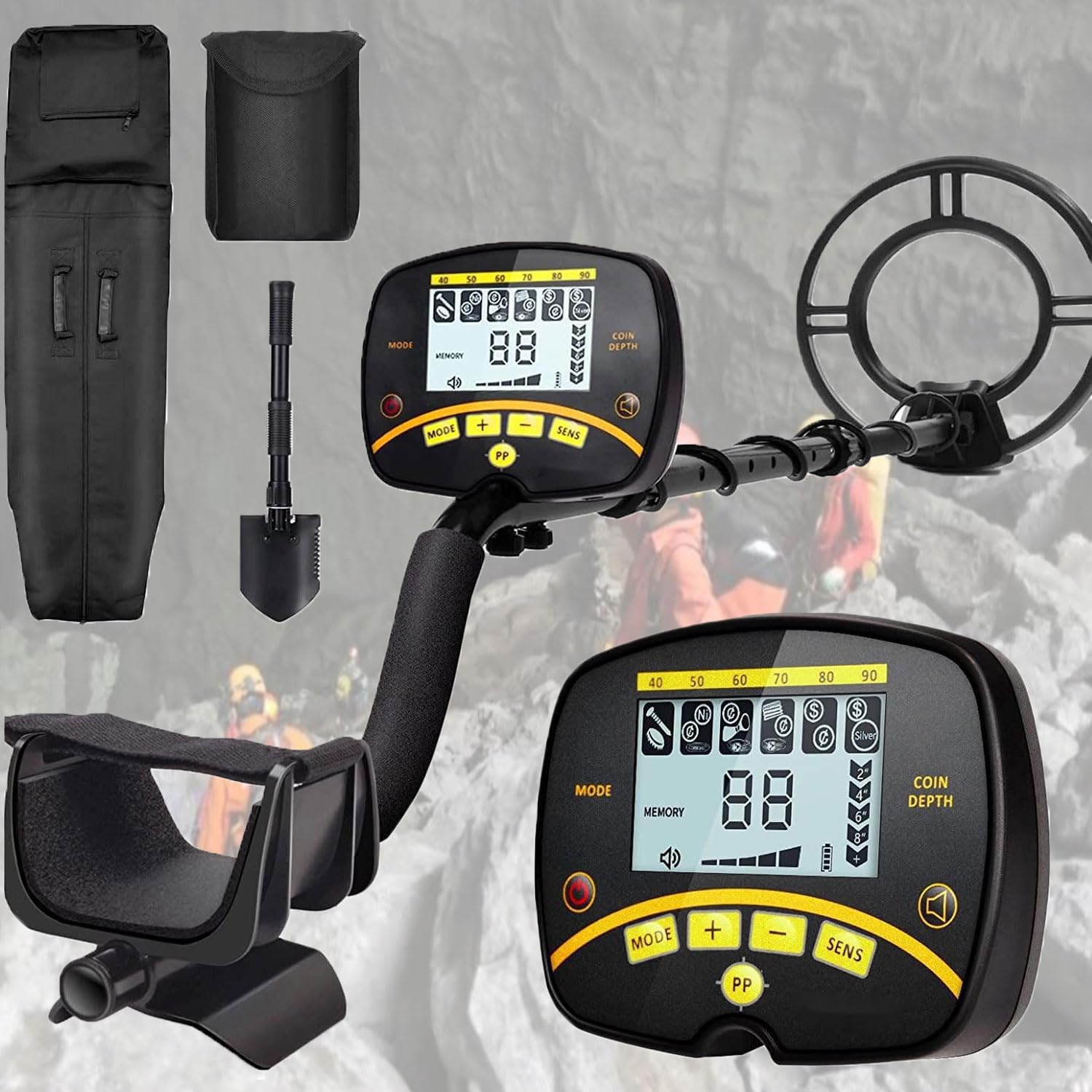 Detector de metales de alta precisión, detector de oro impermeable de 10 pulgadas de profundidad, equipo de caza de tesoros subterráneo de 5 modos, detector de oro elástico con pala y bolsa, tallo