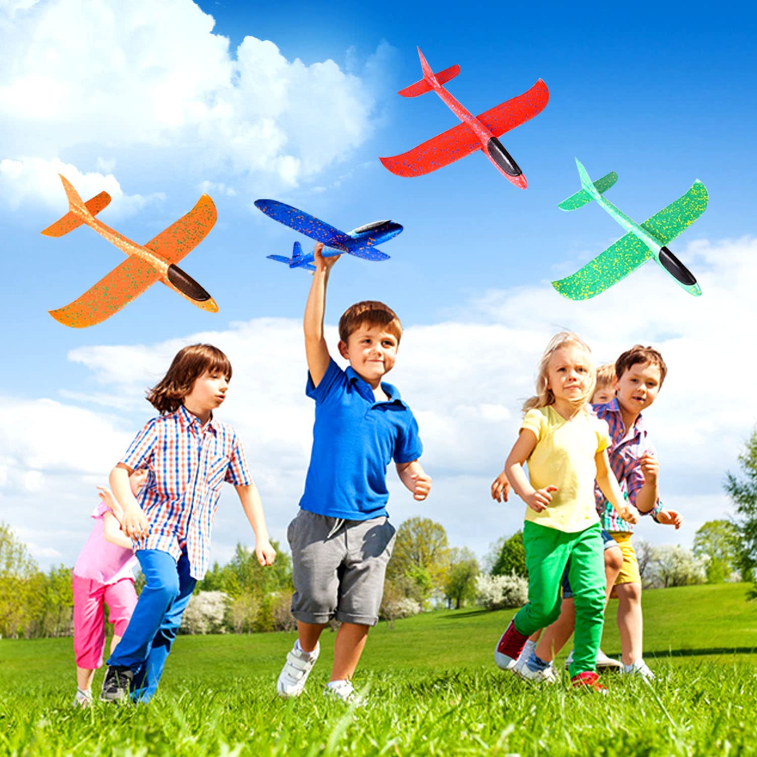 Aviones Planeadores Juguete de Poliespan, 4 Pieza de Corcho, 35cm, Regalos de Deportes al Aire Libre Para Niños y Niñas