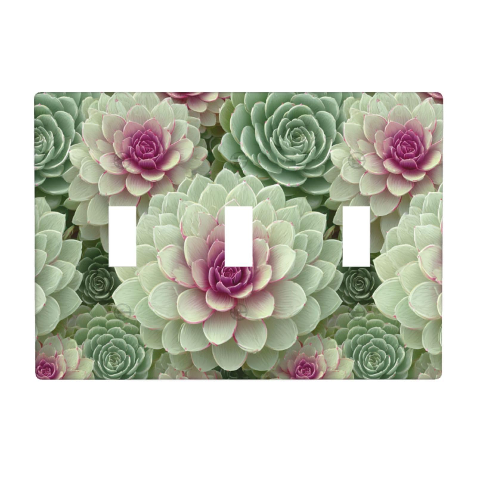 Woshuwo White Succulent And Cactus Mandala Pattern Light Switch Covers 3 Gang Triple Toggle Wall Plate Switchplate Electrical Faceplate For Bathroom Kitchen Bedroom Decor