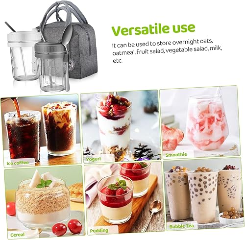 Miniatura 4 de Luxshiny Tarros de preparación de comidas, recipientes de yogur con tapa de cuchara, popote y bolsa de transporte, contenedor de almacenamiento de