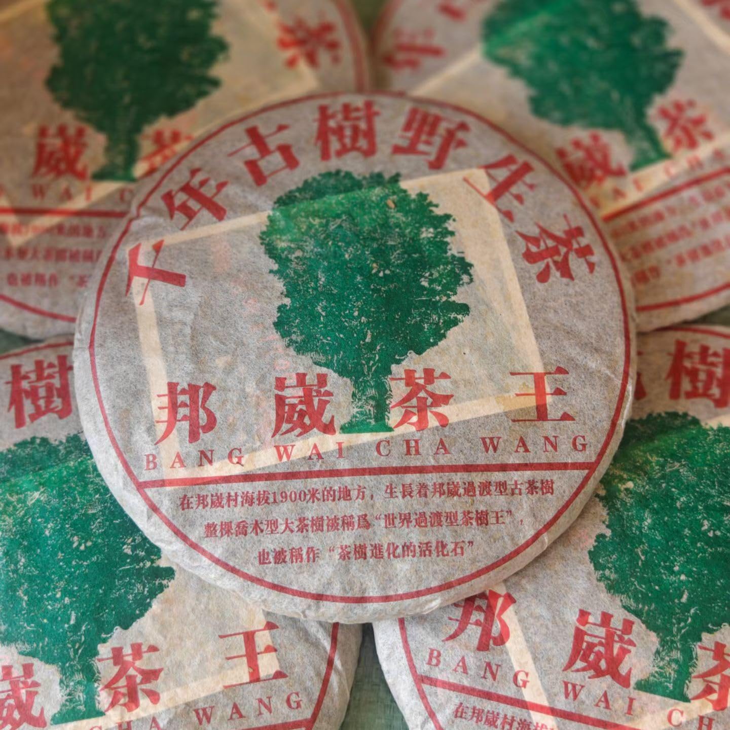2005 Bang Wai Re del Tè Pu-Erh Crudo Albero Millenario Inv. Torta, 357g