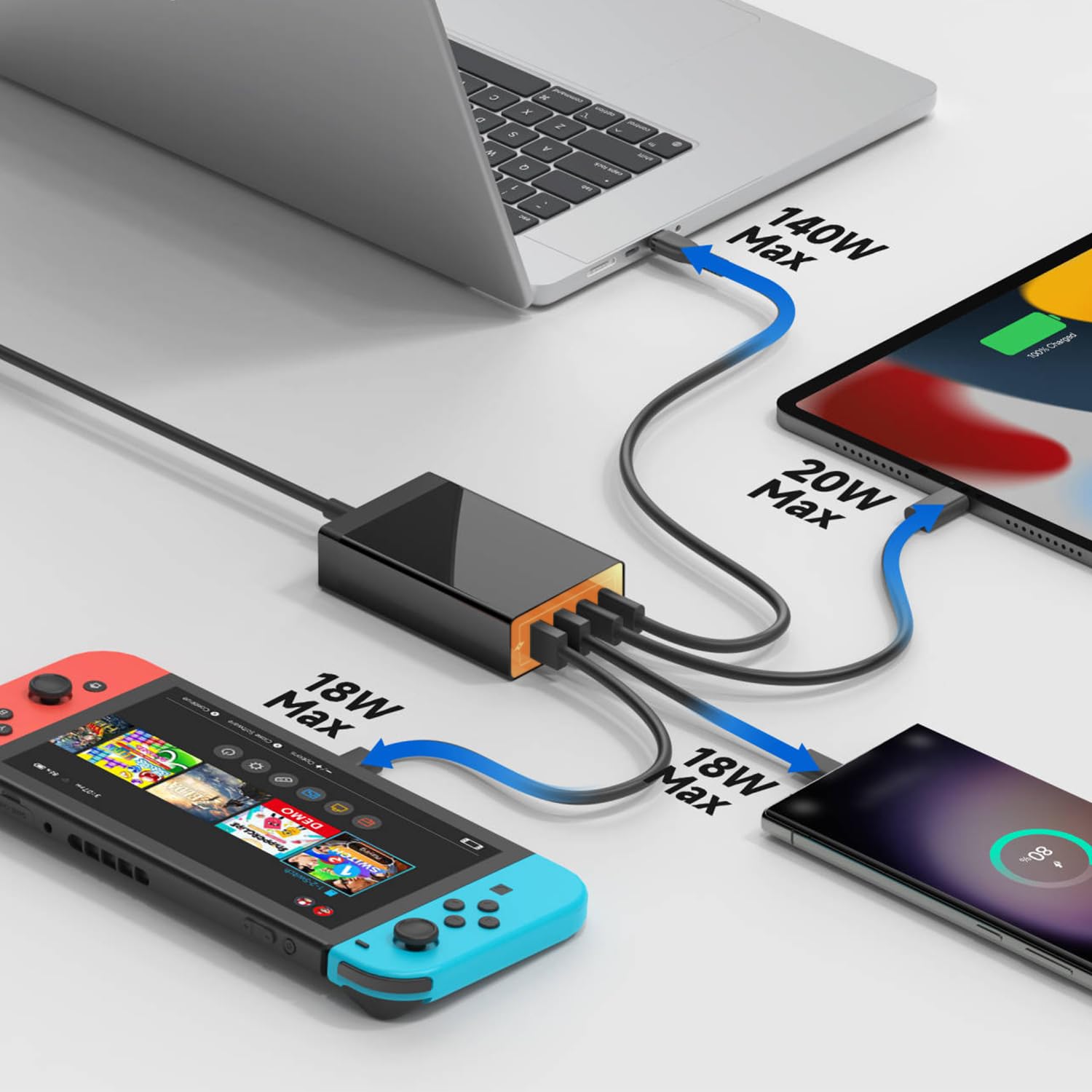 KFD 156W Car Charging Staition,Fast USB C Car Charger,PD3.1 & QC3.0 Fast Charging Cigarette Lighter Car USB Charger Multi Port with 6.56FT Cable for MacBook/iPad/iPhone 15 Pro Max/Samsung S24 S23