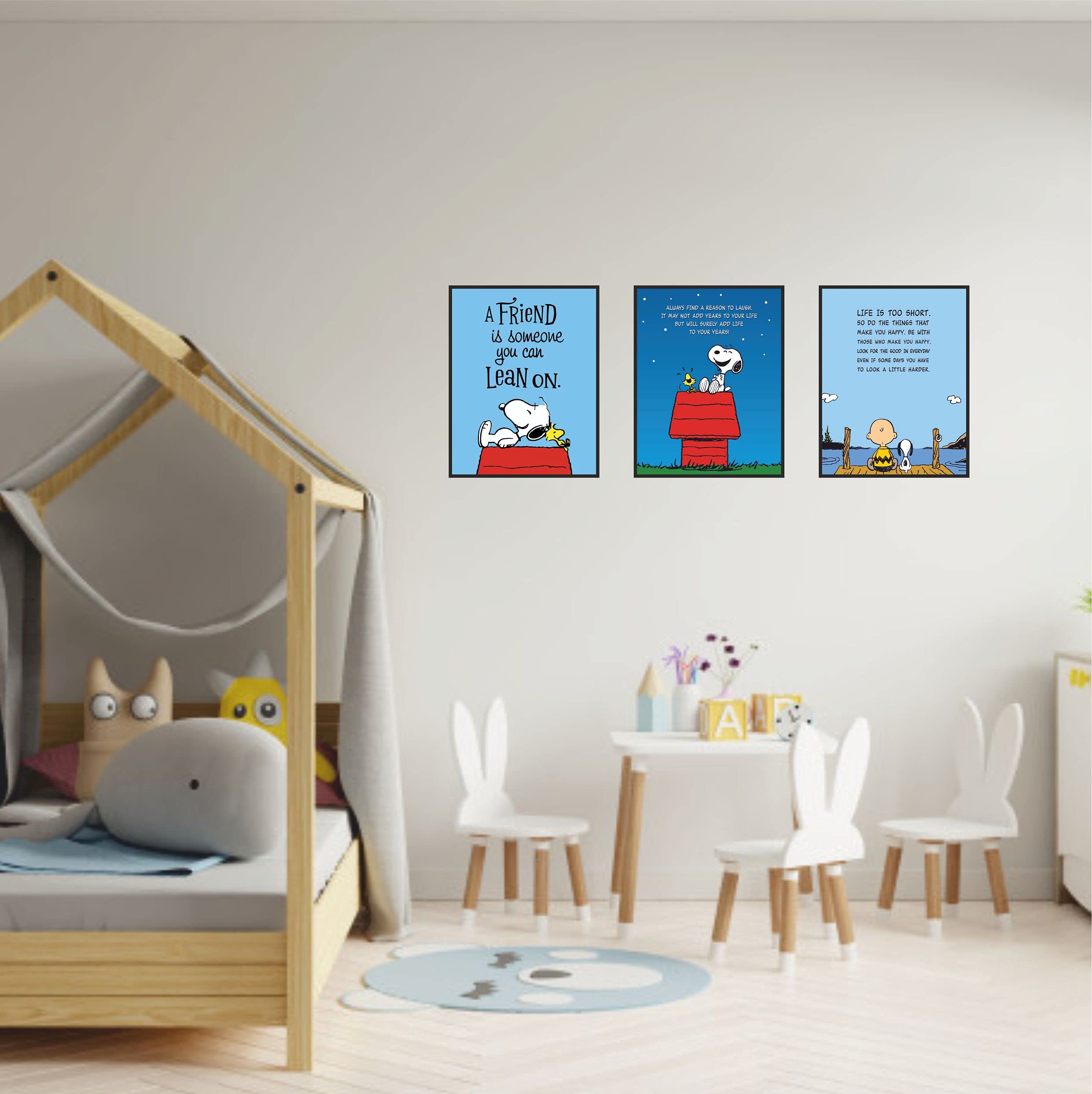Charlie Brown and Snoopy Poster Prints for Wall Decor Bedroom Set of
