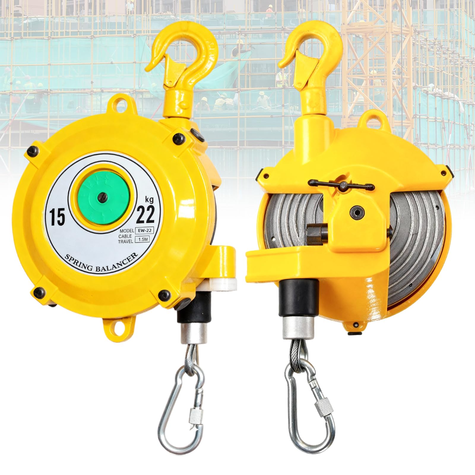 15-22kg Einstellbarer Federzug Balancer Mit 1,5 M Kabel Und Haken, HäNgendes Einziehbares Werkzeug, Federzug, Einstellbarer Federzug, HäNgende Haltevorrichtung In Gelb