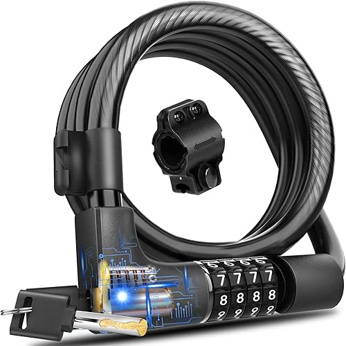 KEYSTP Candado de bicicleta con combinación y llave, antirrobo, impermeable, reiniciable, 0.472 in