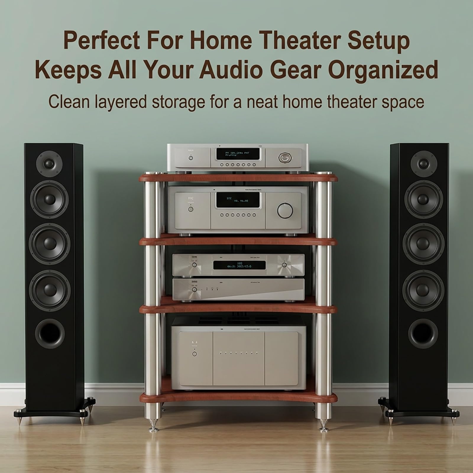 Mobile stereo e supporto audio per home theatre, scaffalatura multipiano per apparecchi AV, supporto multimediale professionale anti-vibrazione per soggiorno(Black,10 * 60 * 48cm)