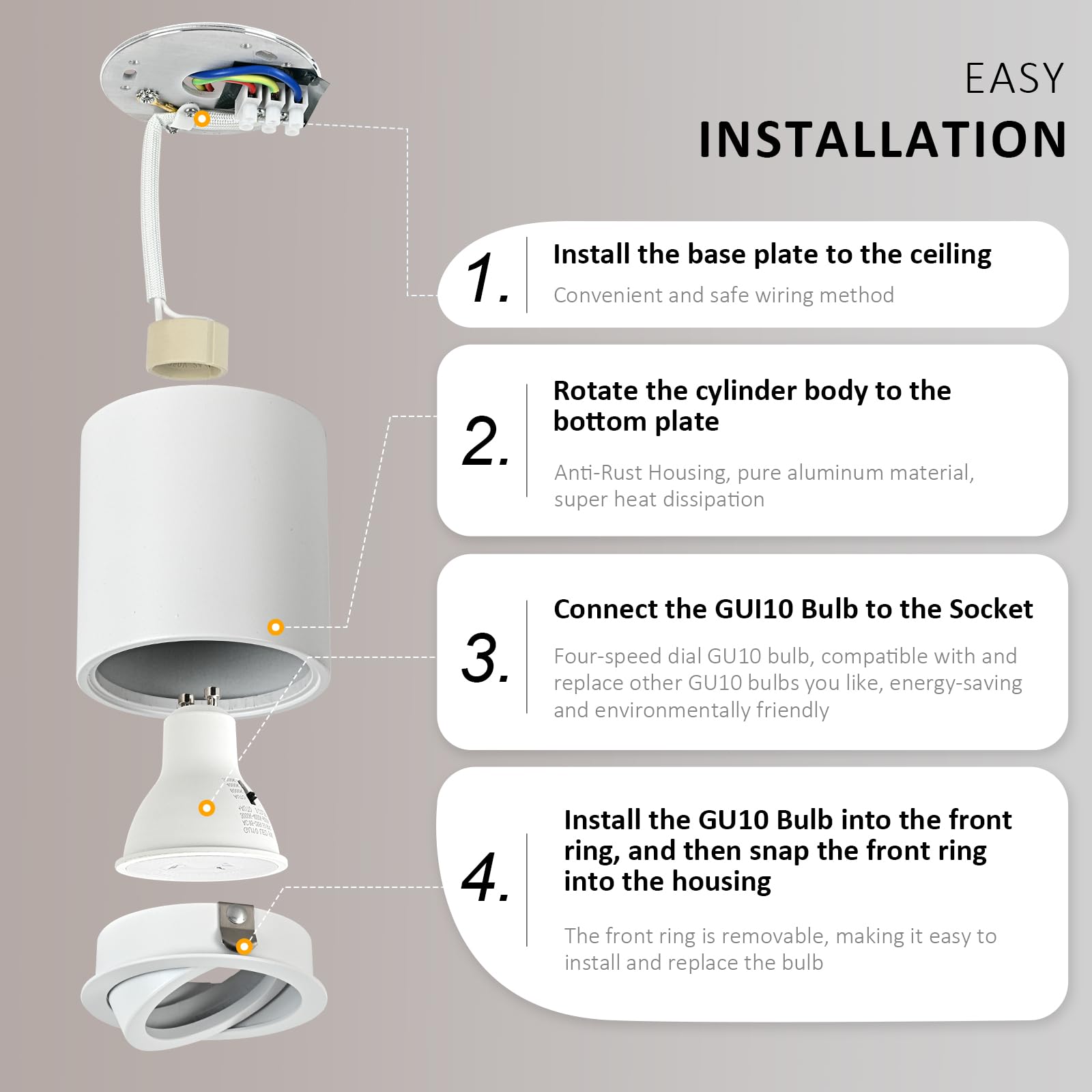 Focos LED Interior Techo Blanco, Foco Techo Orientable 5W GU10 3000K Cálido/ 4000K Natural/ 6000K Frio, Focos Superficie Aluminio, Aplique Techo 230V, Downlight LED Superficie Ø80x84mm
