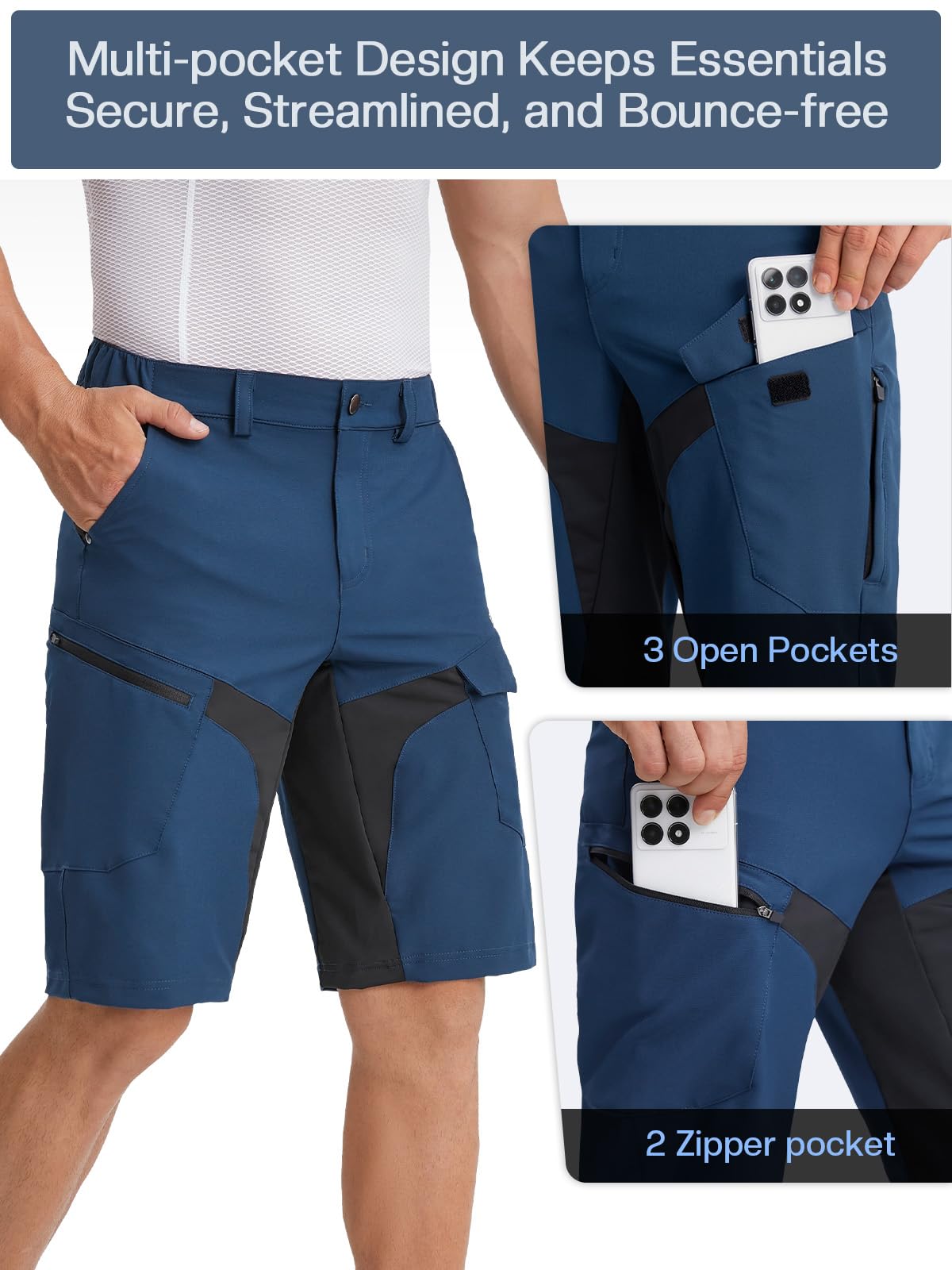 BERGRISAR Pantaloncini da ciclismo da uomo Baggy Mountain Bike Pantaloncini da ciclismo impermeabili Pantaloncini da ciclismo 5 tasche