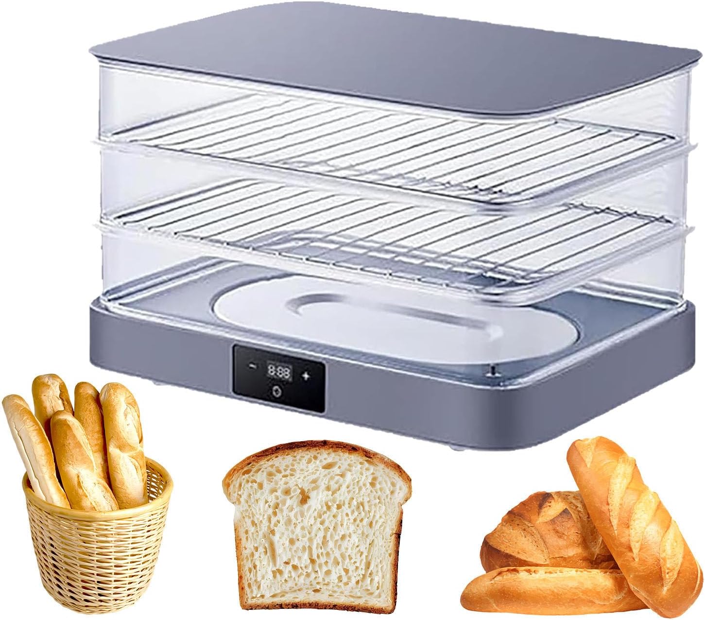 Bread Proofing Box, Dough Proofer with Temperature Control, Bread Pizza Sourdough Proofing Machine, Portable Design, 1min 24h Timing, Touch Display, Yogurt/Pizza Fermentation Box