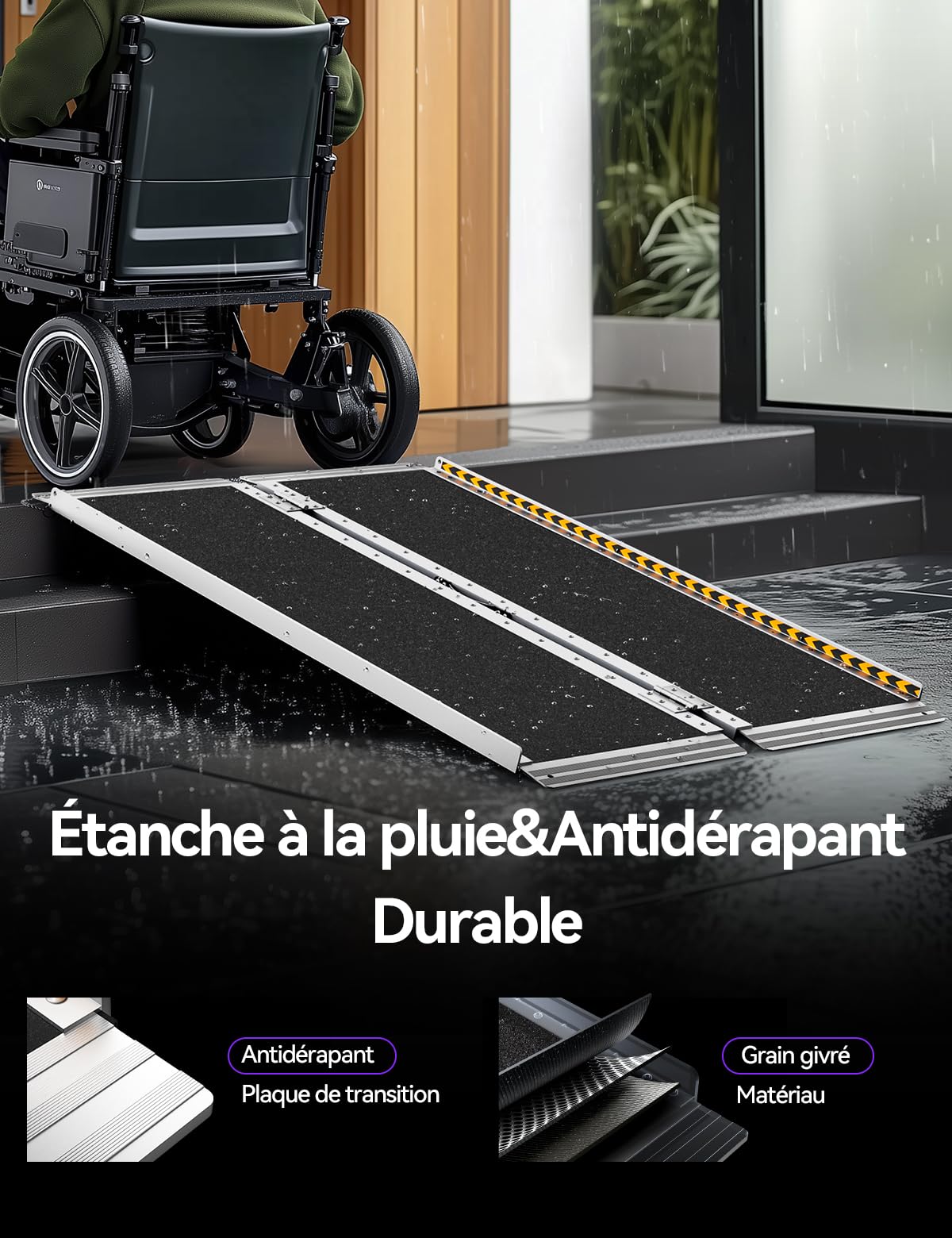 Rampe pour Fauteuil Roulant Pliable en Aluminium 122 cm avec Charnière, Capacité Usage Intensif 362KG, Surface Antidérapante pour Scooters Électriques, Vélos, Poussettes, Design Portable