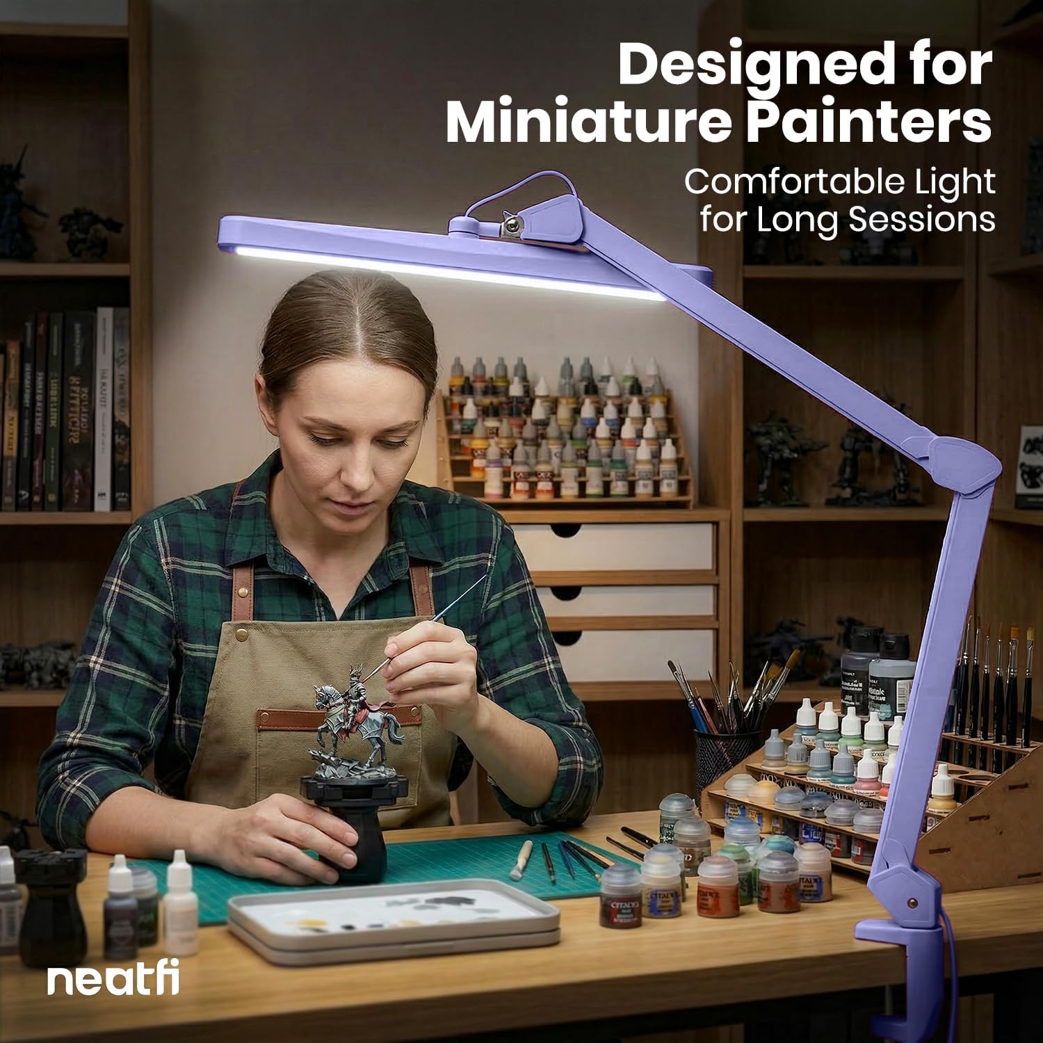 Neatfi XL 2,500 Lumens LED Task Lamp for Manicure Table, Crafts, Workbench, Office (Lavender, Non-CCT with Clamp)