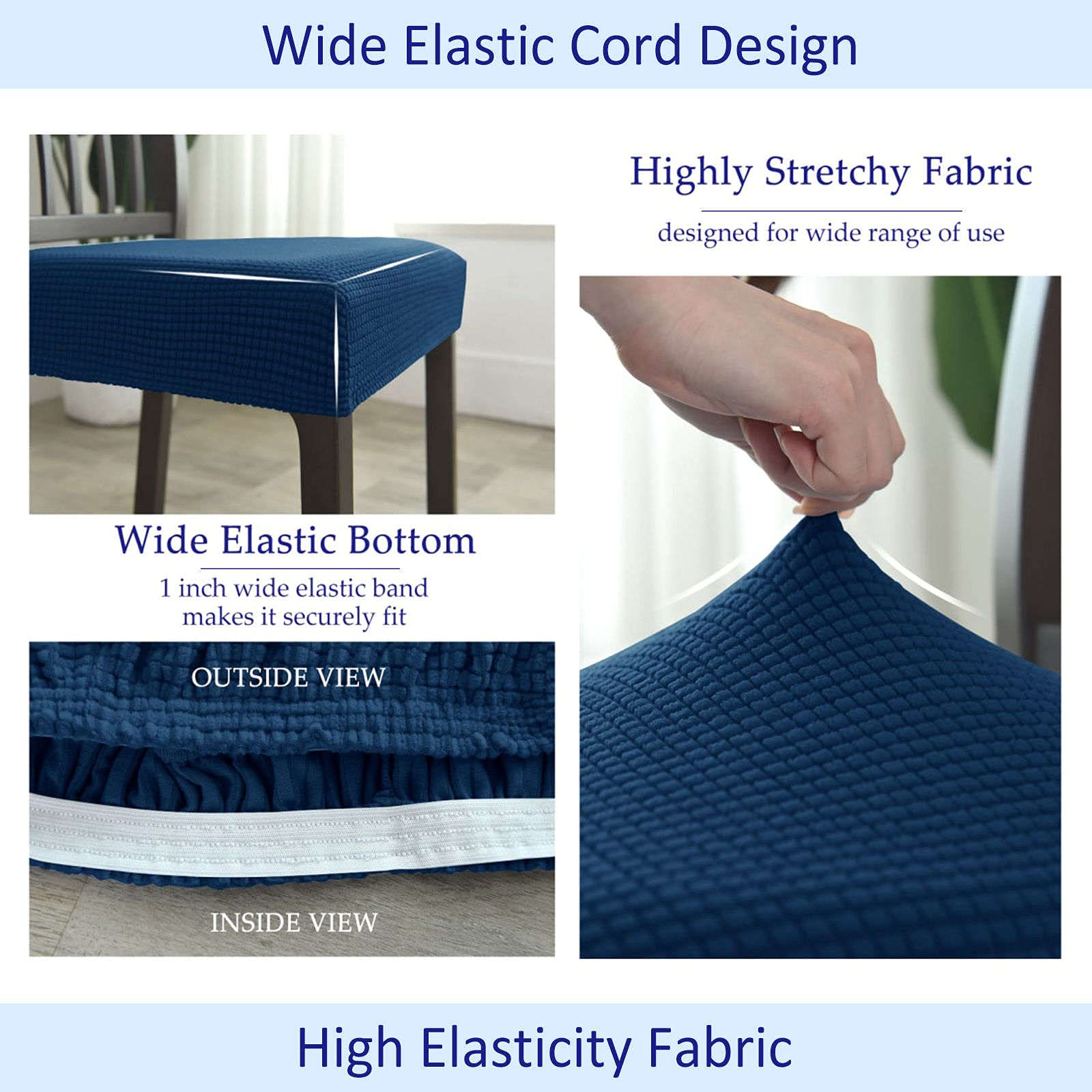 Set di 6 coprisedili elasticizzati elasticizzati per sedie da pranzo, in tessuto jacquard, rimovibili e lavabili, colore: blu
