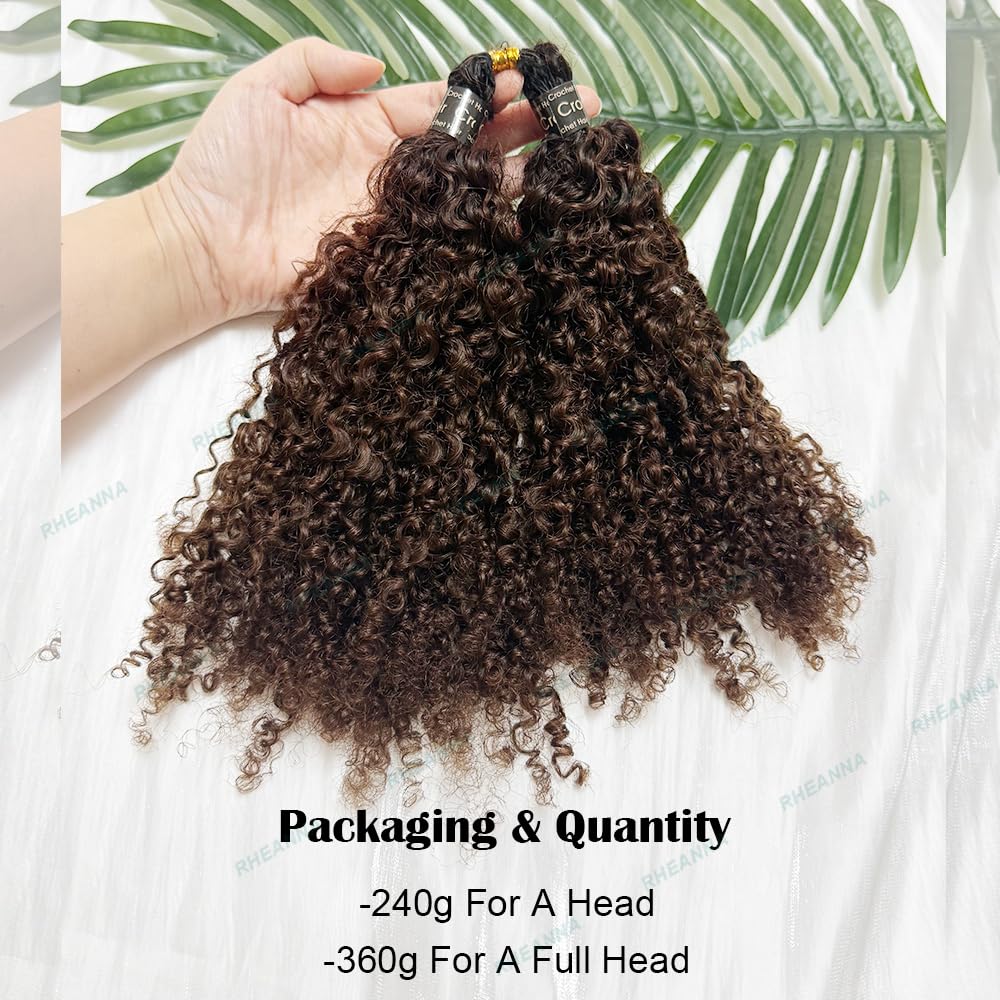 Feather Crochet Human Hair Extensions Pre Looped For Black Women Ombre Hair 1b 4 Knotless Pre Separated Afro Kinky-curly Human Crochet Hair Bundles 18inch 120g