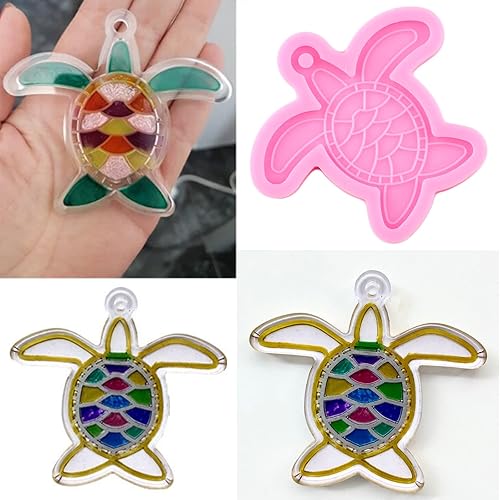 Miniatura 2 de 4 llaveros de moldes de resina de tortuga, molde de silicona brillante para llavero de resina epoxi, colgante de manualidades con 4 llaveros