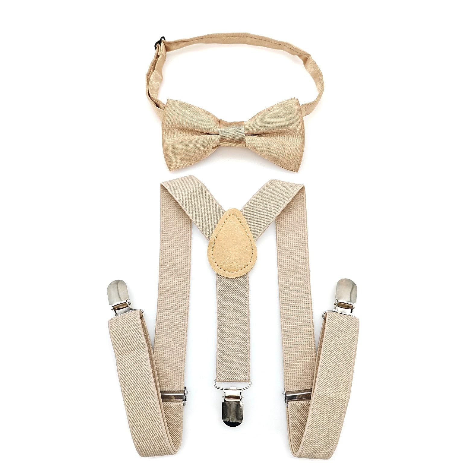 JZK Juego de pajarita y tirantes color champán para niños menores de 135 cm, tirantes ajustables en forma de Y con corbatín para niños pequeños para bodas, fiestas, beige