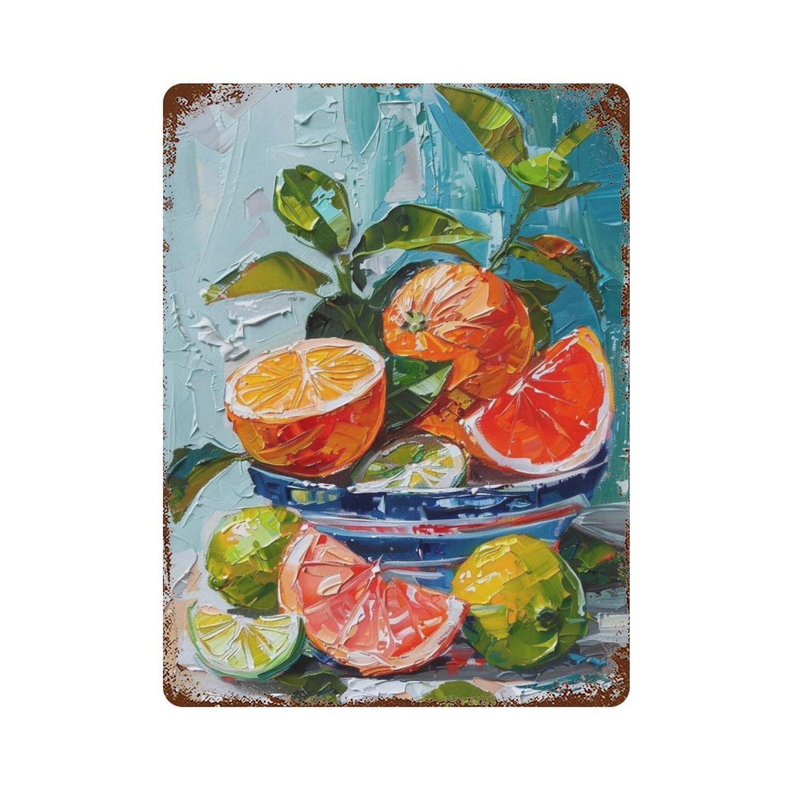 Hduryeyryy Multicolour Fruits On Teal 03 Wall Retro Iron Vintage Art Metal Tin Sign Poster Modern Home Cofffee Club Art Bar Shop Decor 40X30cm