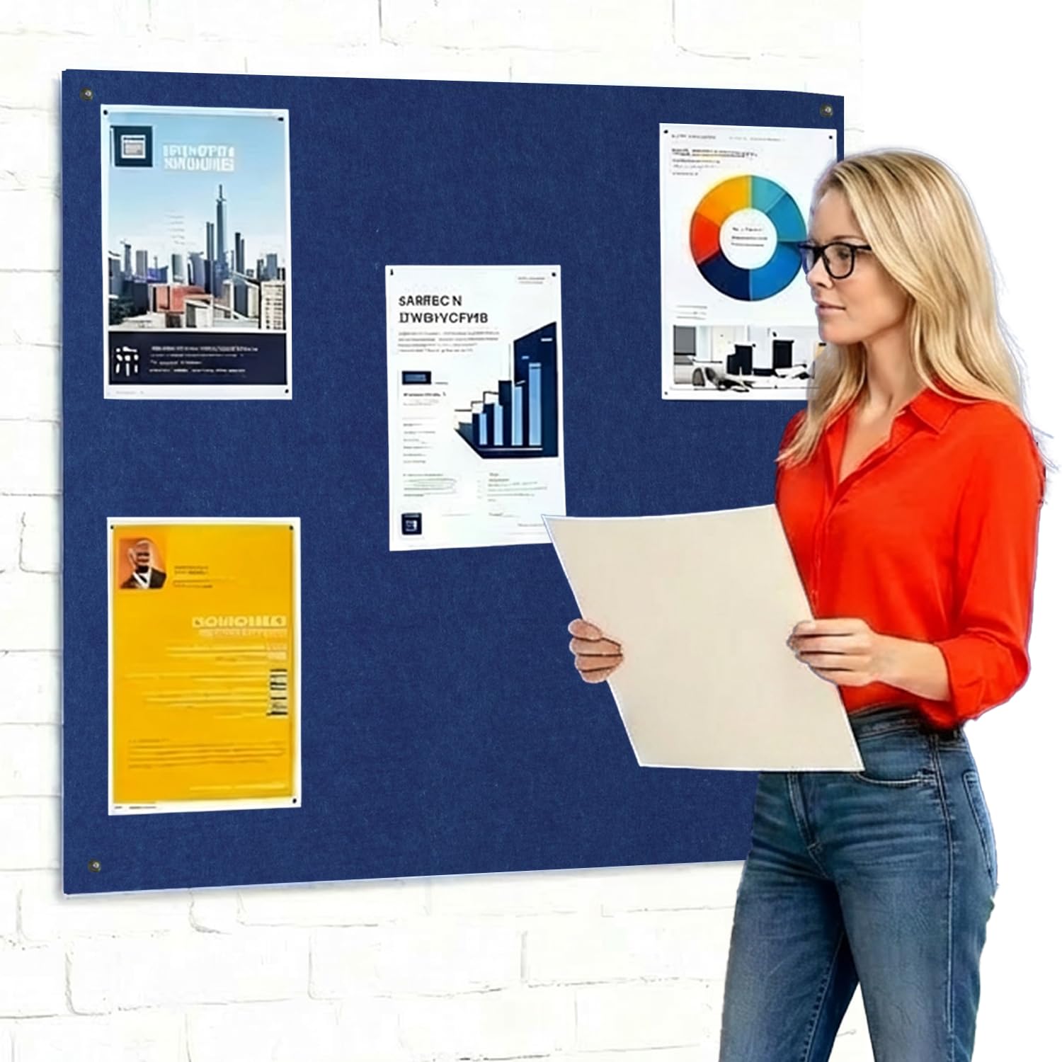 Frameless Fire-Retardant Blue Noticeboard, 120 x 120 cm, Message Pinboard, Recycled, Wall-Mounted - 12 Colours to Choose from - Ideal for Office, School, Public Displays