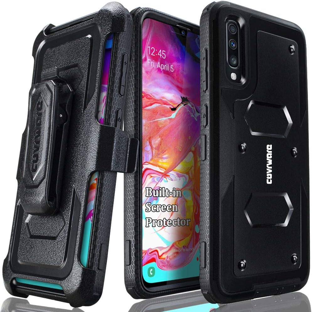Aegis Series Case Compatible with Samsung Galaxy A70 with Built-in [Screen Protector] Heavy Duty Full-Body Rugged Holster Armor Case [Belt Swivel Clip][Kickstand], Black