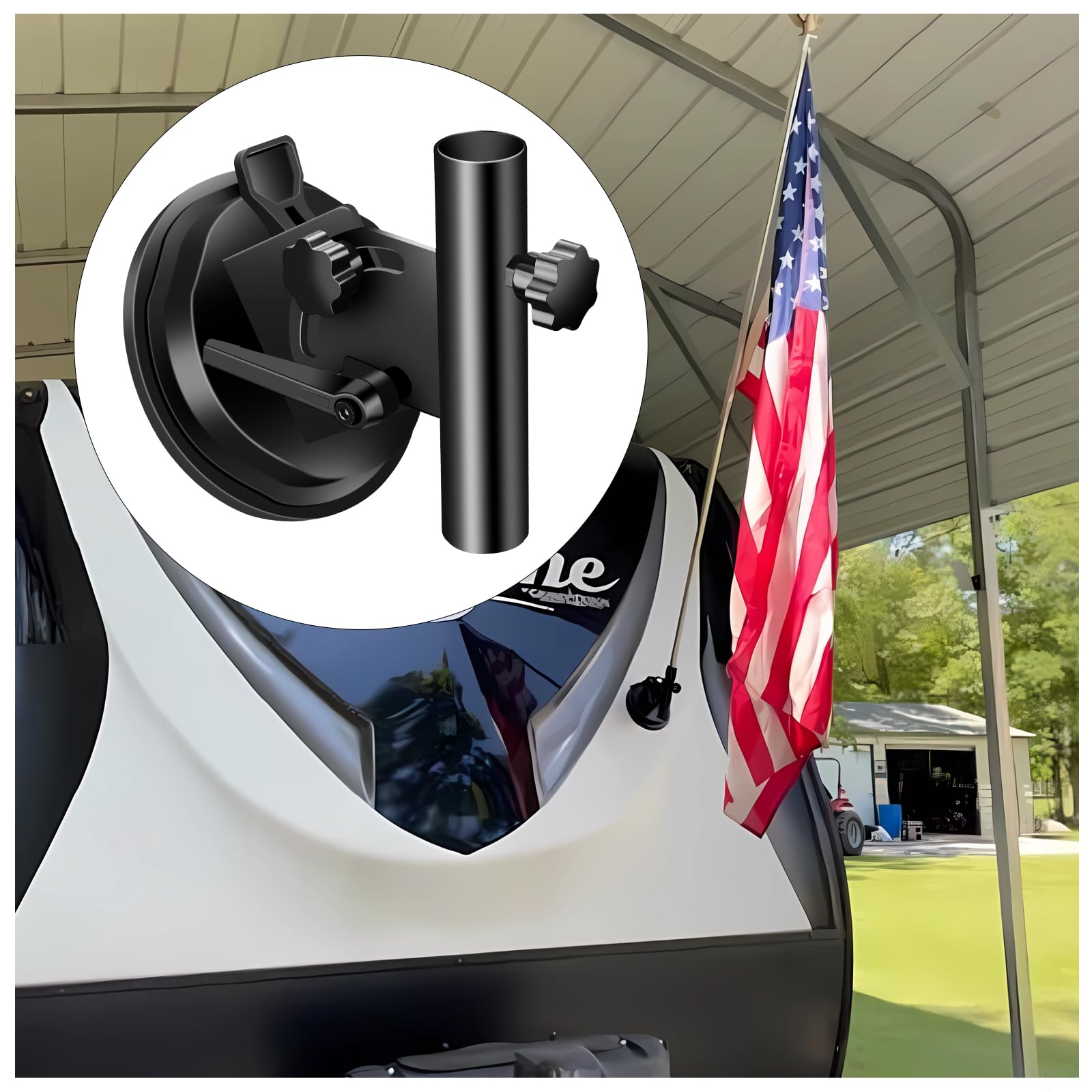 RV Suction Cup Flag Pole Holder - 280LB Heavy Duty Mount With Adjustable Angle, Tool-Free For RV, Truck, Camper, Boat