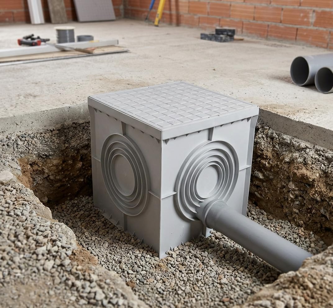 Suinga Arqueta Sifónica 40x40cm Monobloc con Tapadera Reforzada | Ideal para Desagües y Evacuación Agua Residual | Alta Resistencia y Durabilidad | Entradas de Diversos Diámetros 50-315mm
