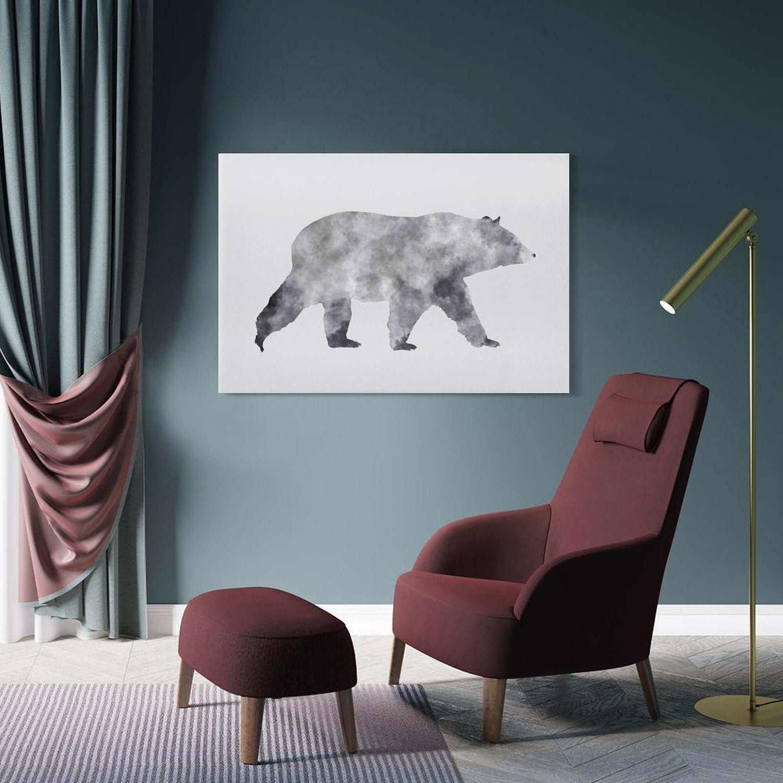 Junmoney The Bear Canvas Wall Art 08x12inch(20x30cm), for Study, Office Or Focused Interiors, Home Office Artwork with Decorative Appeal