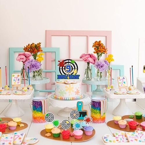 Miniatura 4 de Decoración para pastel de paintball de 9º cumpleaños, decoración de salpicaduras de Airsoft, fiesta de paintball, fiesta de cumpleaños para niños y