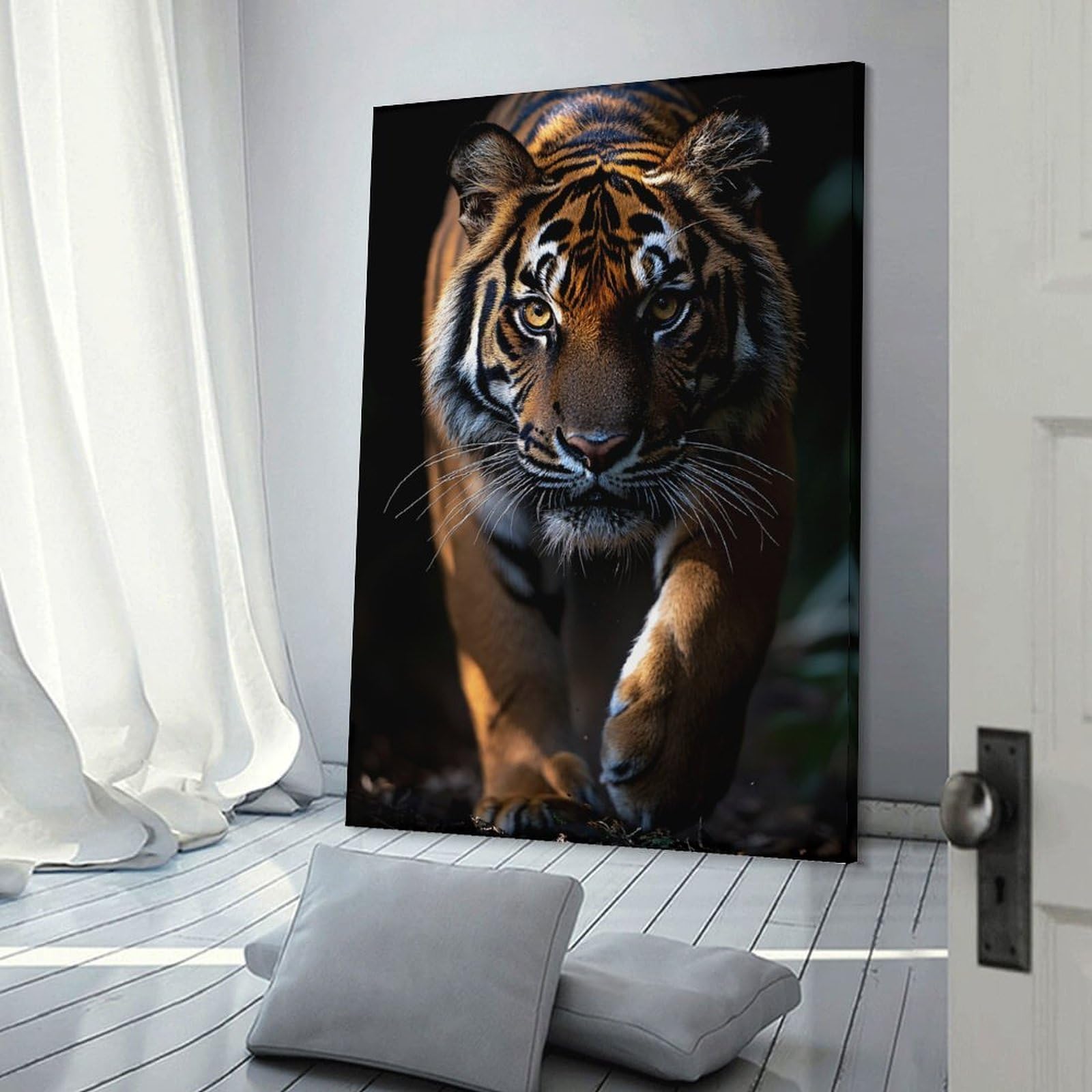 Junmoney Tiger Walking Forward in Dark Forest Home Decor Wall Art, 16x24inch(40x60cm), for Work Areas, Reading Rooms Or Studios, An Interior Accent for Desk Areas