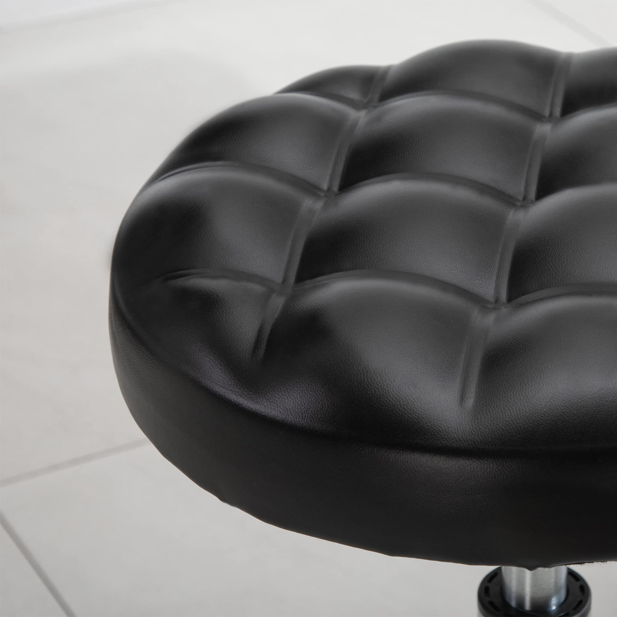 HOMCOM Sgabello ad Altezza Regolabile con 5 Ruote Girevoli, in Acciaio, Gommapiuma e pelle PU, Ф48x47-59Acm, Nero