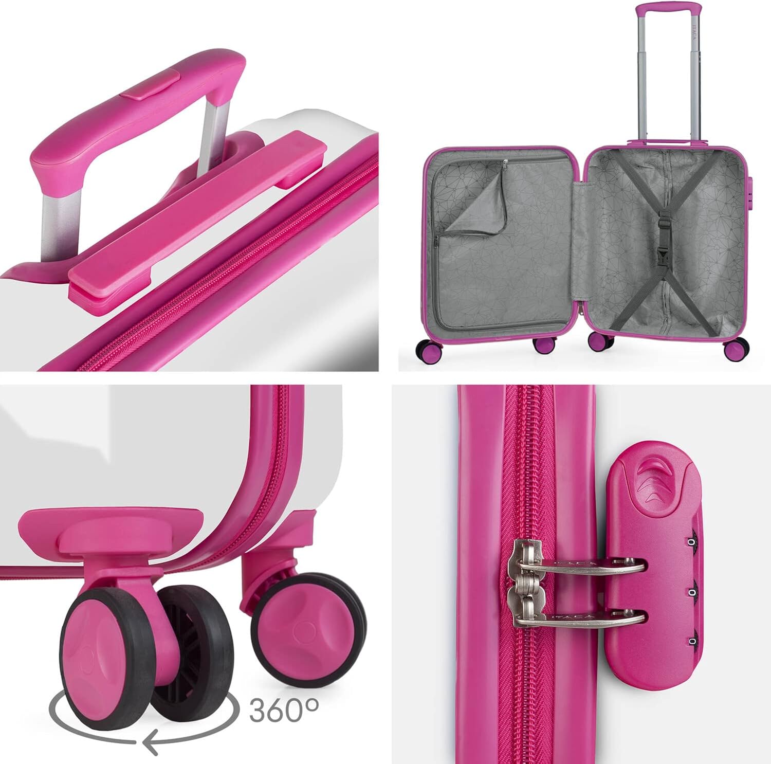 ITACA - Valigia 55x40x20 Trolley Bagaglio a Mano. Valigie e Trolley per i Tuoi Viaggi in Cabina. Trolley Bagaglio a Mano 702650, Bianco-Fucsia ITACA - Valigia 55x40x20 Trolley Bagaglio a Mano. Valigie e Trolley per i Tuoi Viaggi in Cabina. Trolley Bagaglio a Mano 702650, Bianco-Fucsia