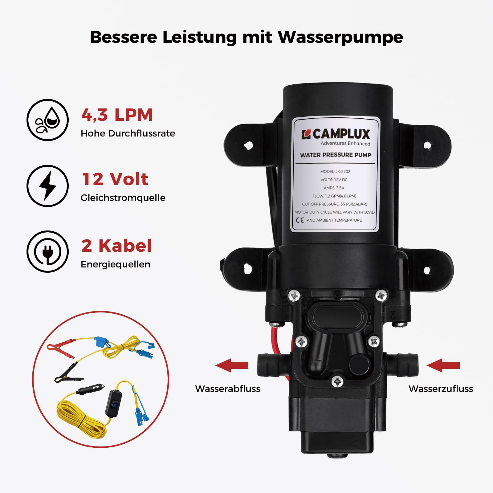 CAMPLUX 5 Liter Gasdurchlauferhitzer mit Stütz & Wasserpumpe, LPG, 50mbar, für Campingdusche/Wohnmobilausflug, AY132Max-DE mit Tragetasche