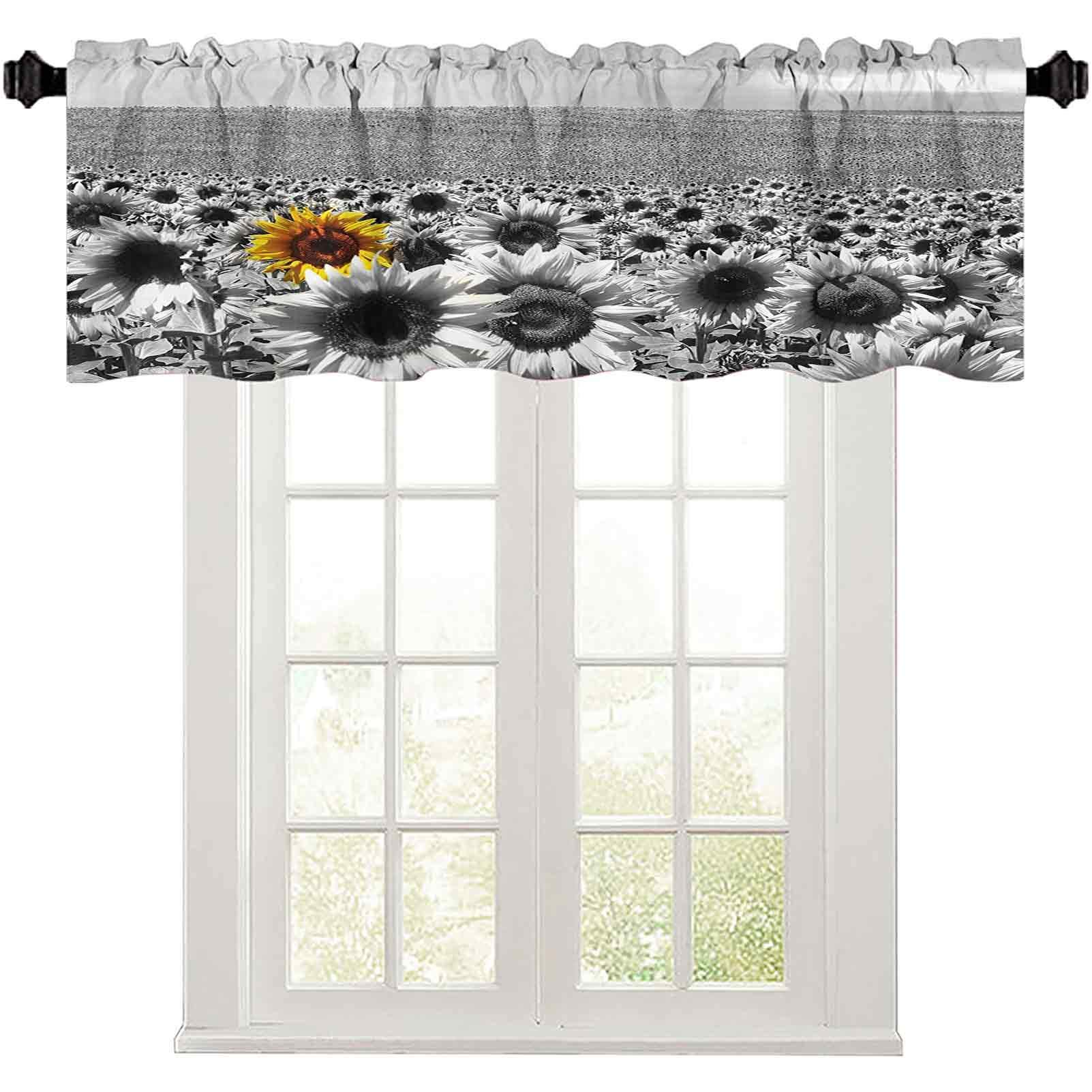 LIGUTARS Rod Pocket Window Valance Curtains, 50" W x 18" L Sunflower Field All Black and White with a Single Yellow Flower Spring Landscape Image L