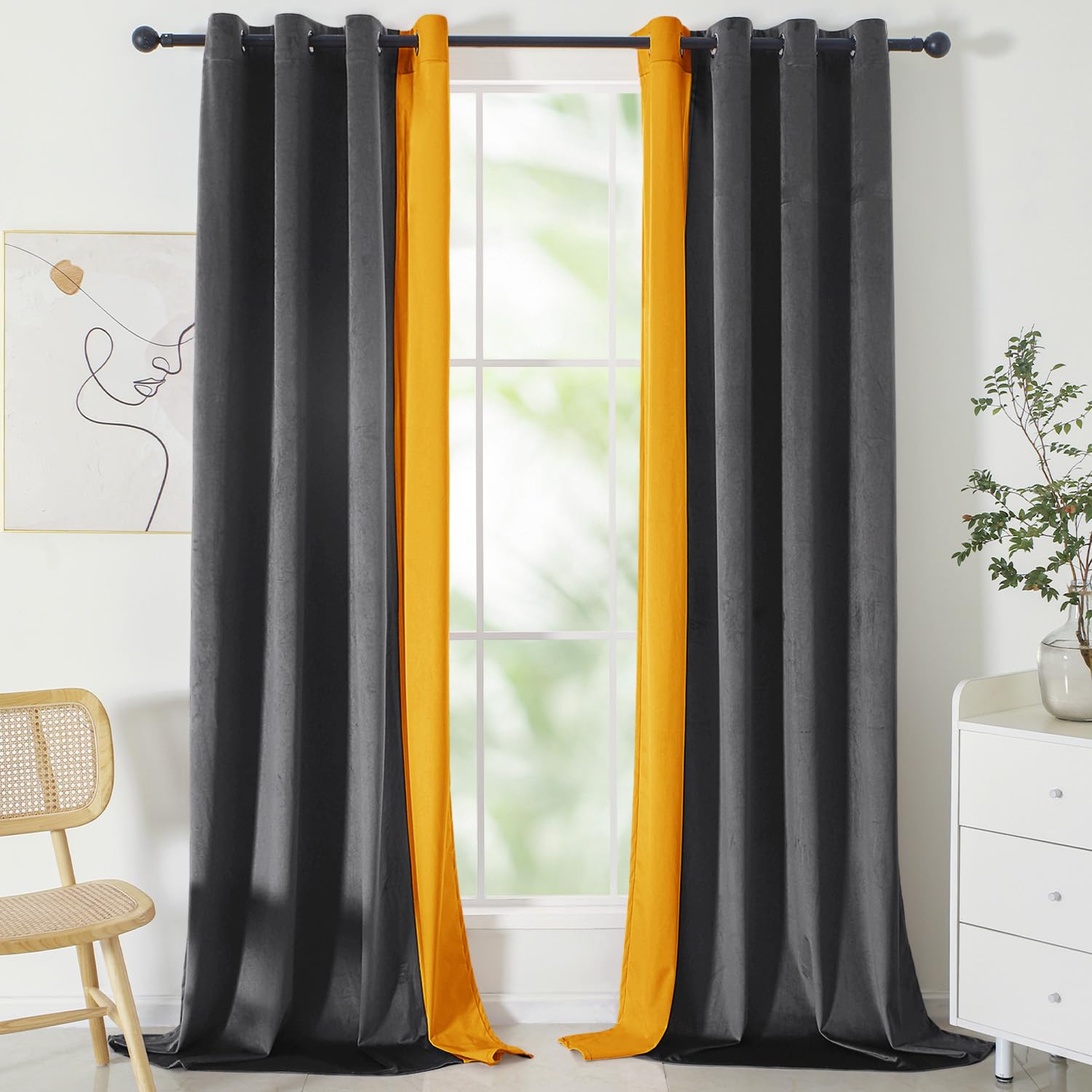 VANASEE Velvet Curtains for Bedroom Grey Orange 5284 inch Soft Blackout Thermal Insulated Curtains Window Treatment for Bedroom