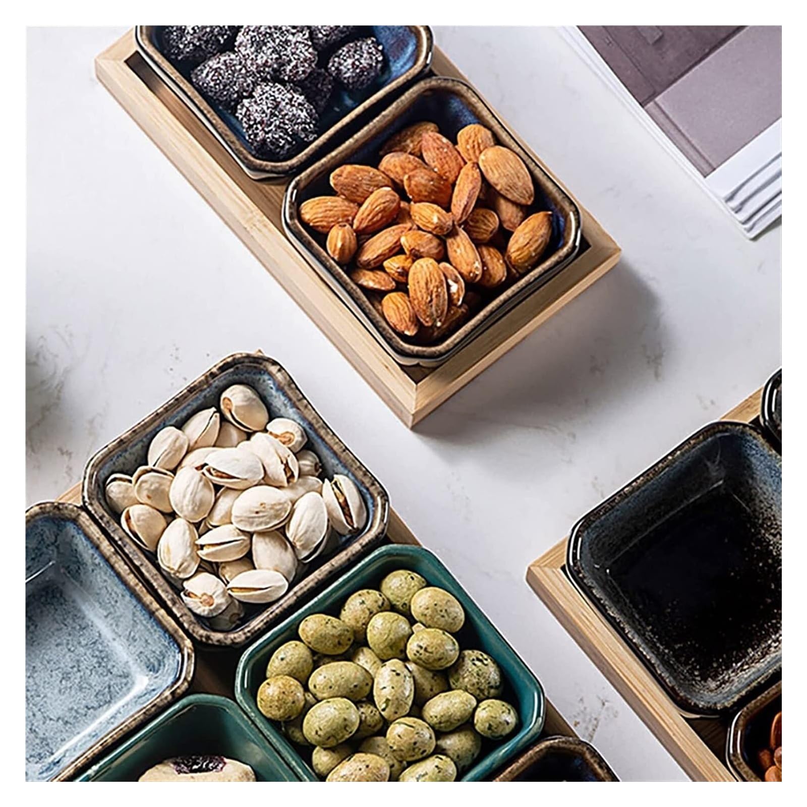 Juego de platos de cerámica para aperitivos para restaurante, cuencos de ensalada divididos con platillo y plato de salsa, ideal para servir frutas secas y aperitivos