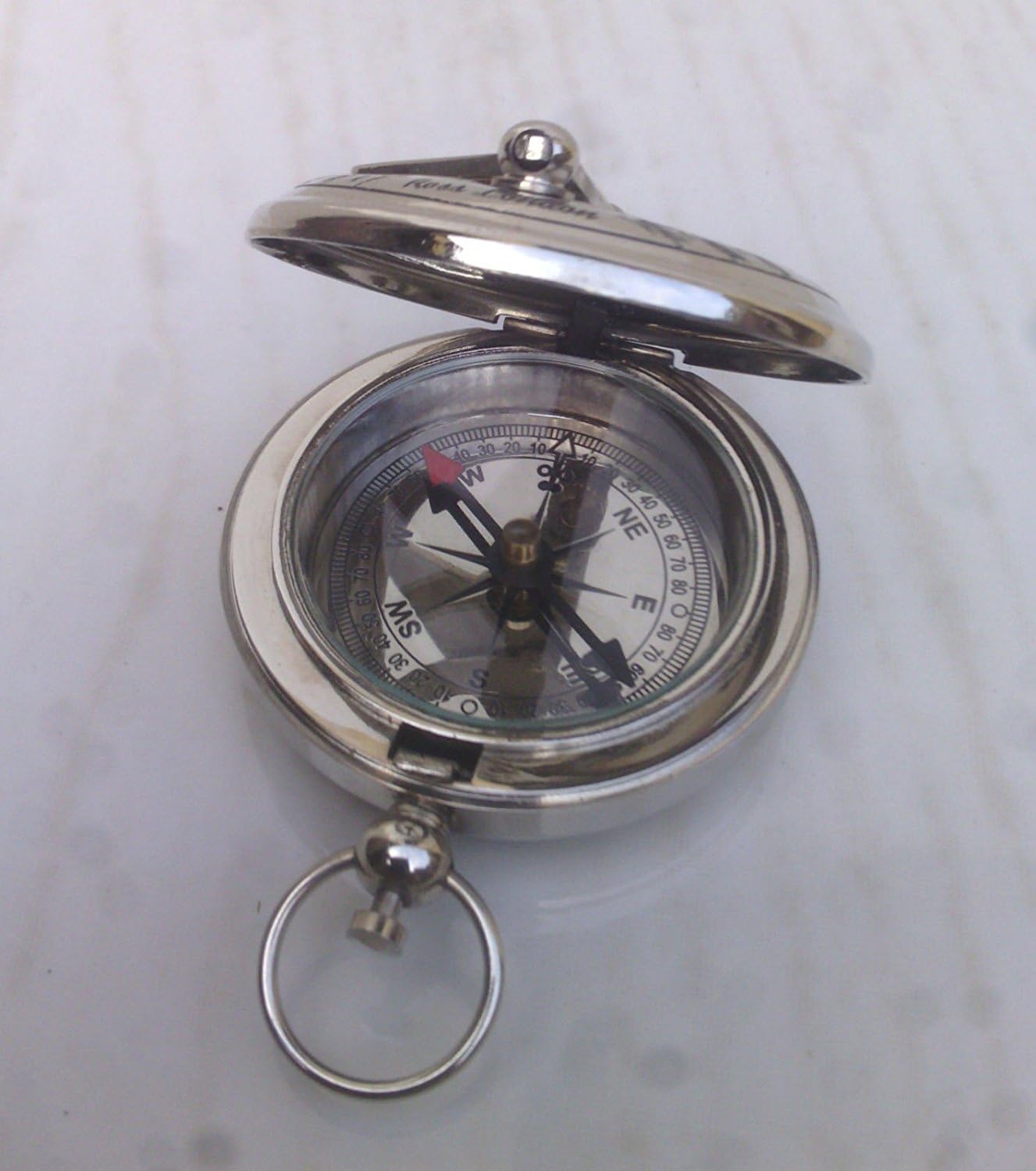 Samara Nautical Chrome Antique Vintage Brass Pocket Sundial Compass, Silver - Image 3