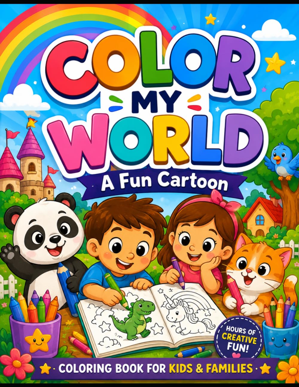 Color My World: A Fun Cartoon Coloring Book for Kids & Families: Adorable Characters to Color !