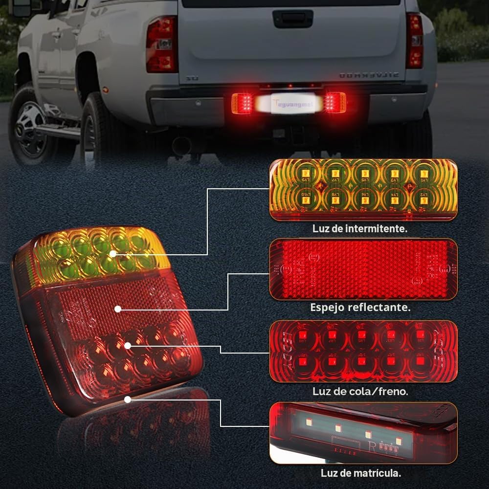 Luces Traseras para Remolque Inalámbricas Magnéticas, Luces Traseras para Remolque con Enchufe de 7 Pines, 12-24V 5 Funciones, para Barco Camión RV Pickup Camper Caravana
