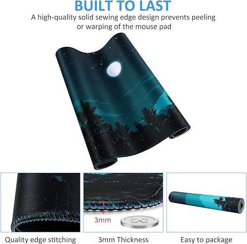 Miniatura 5 de iCasso - Alfombrilla para mouse extendida (35.4 x 15.7 pulgadas), tamaño L de 18 pulgada con base de goma antideslizante con bordes cosidos,