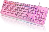 Vista 32 de RisoPhy Teclado mecánico para juegos, RGB de 104 teclas ultradelgado con retroiluminación LED USB con interruptor azul, teclas ABS duraderas, Negro