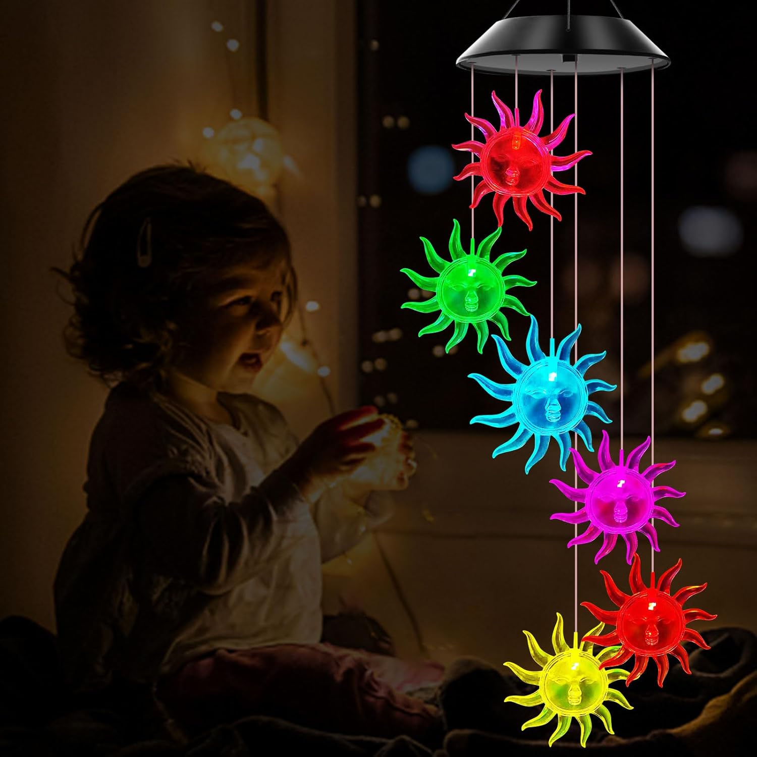 Solar Wind Chimes Outdoor Color Changing Lights, Gift for Women Mom Grandma Sister Best Gifts, Wind Chimes Unique Outdoor Garden Yard Decor (Sunflower) - Image 4
