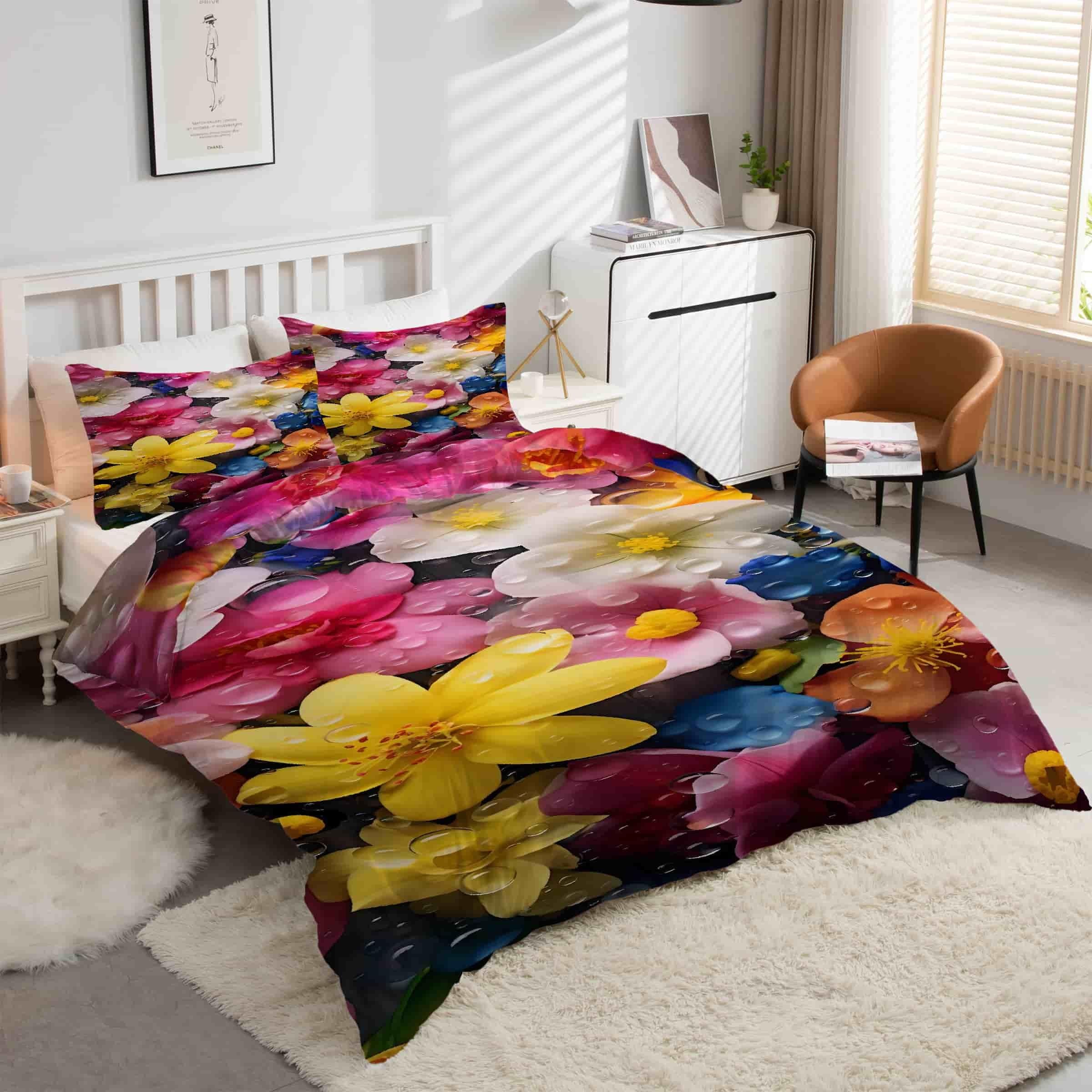 Housse de couette 220x240 dahlia en microfibre douce haute densité