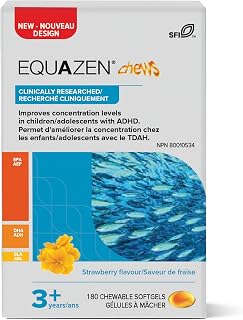 New Nordic EQUAZEN Chews | Improves Concentration in Kids with ADHD | Chewable Softgels with Natural Omega 3 & 6 Fish Oils | For Children, Adolescents and Teens | 180 Count (Pack of 1)