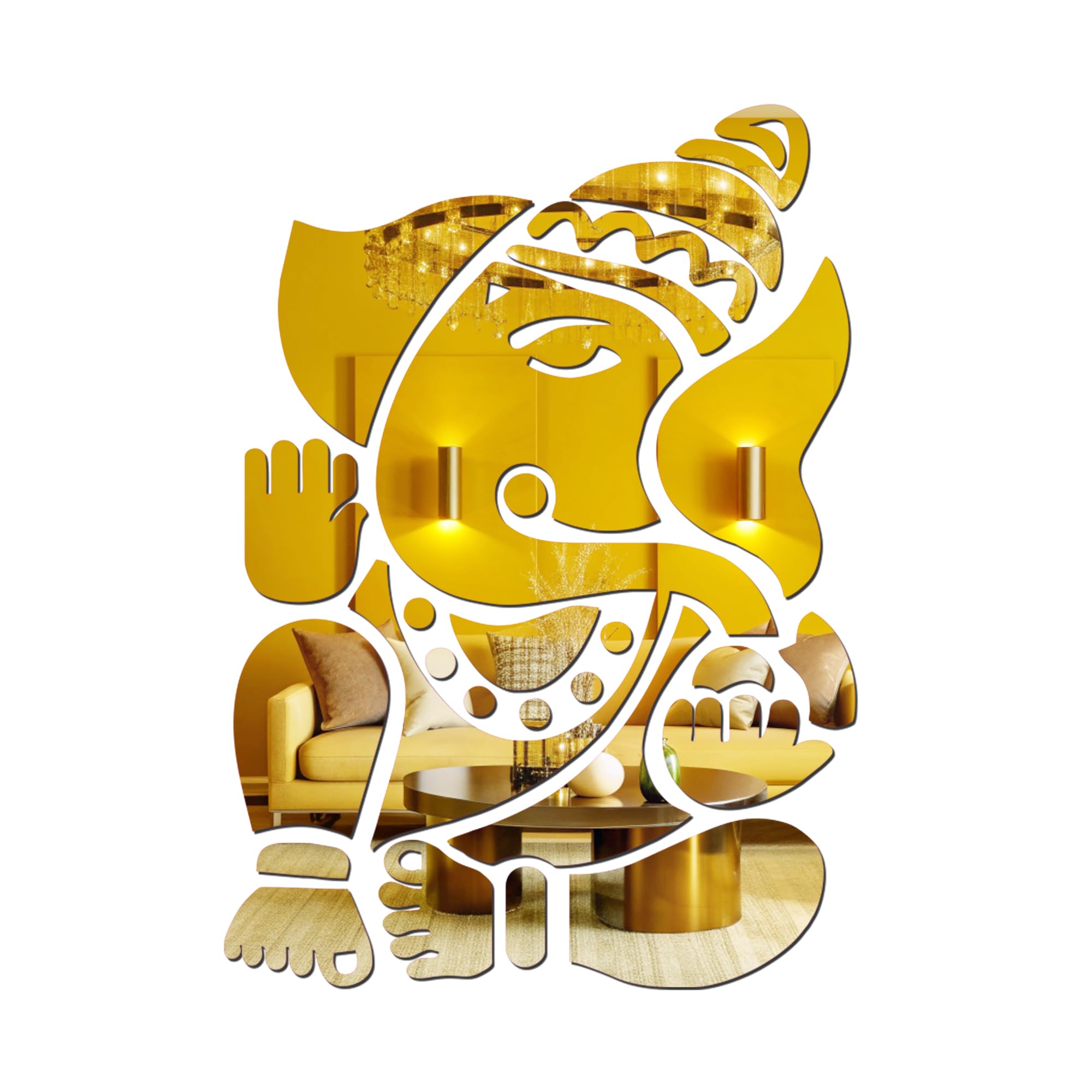 Ganesh Tiles for Wall Mirror, Ganesha Glass Stickers for Door, Acrylic Home Mirror for Temple Decorative Purpose (Golden)