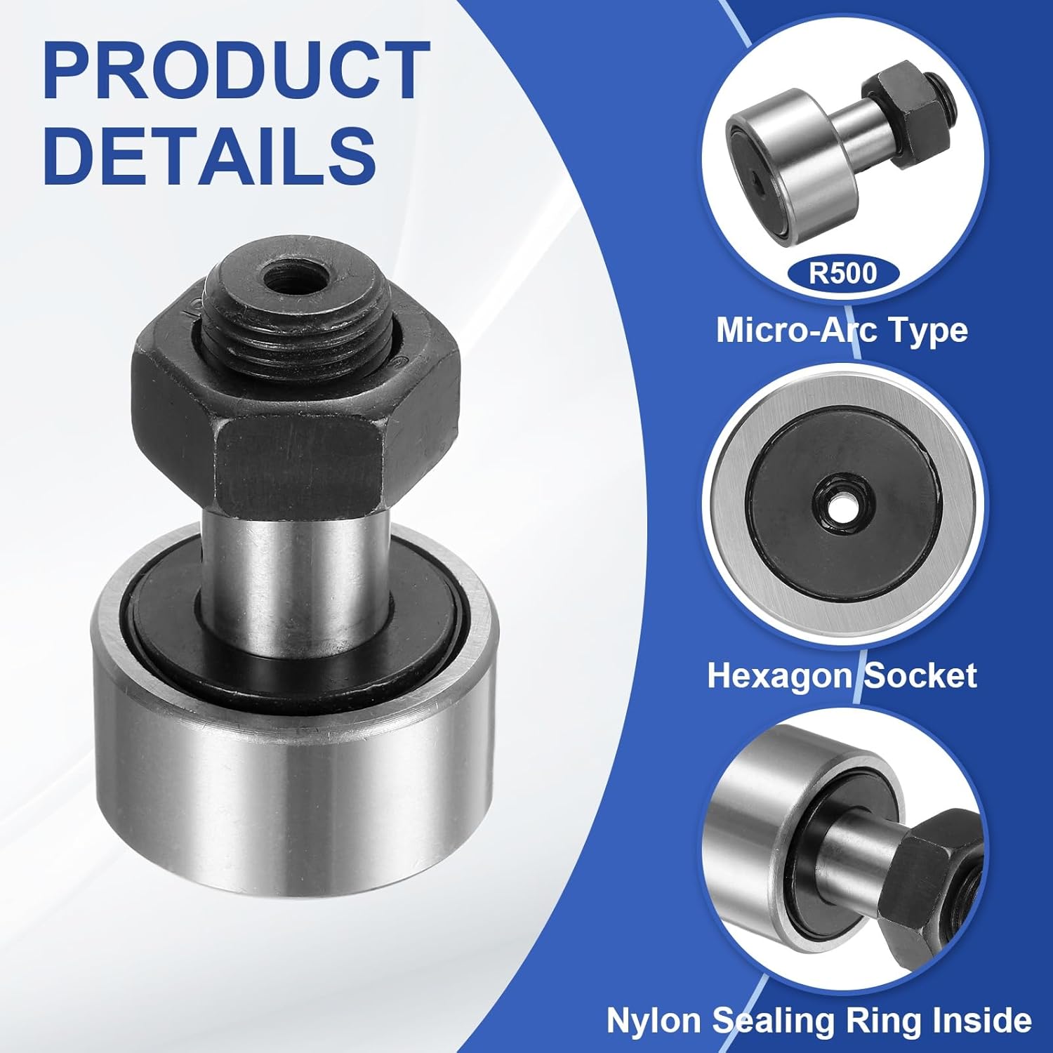 uxcell 3Pcs Cam Follower Track Runner Bearings CF16/KR35 PPX Chrome Steel Needle Roller Stud Track Bearing, 35mm Roller Dia, M16 Stud Type for Machine Tool Guide Rail, (Hexagon Socket)