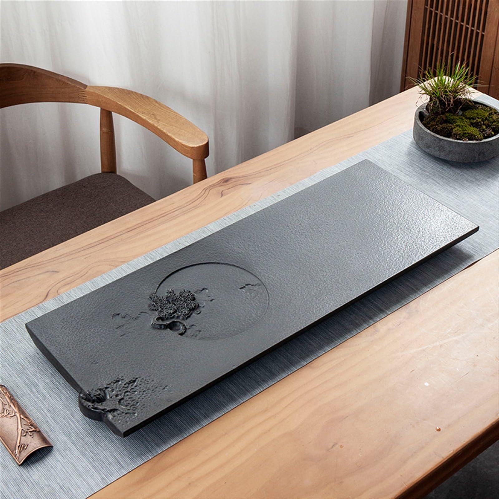 Plateau à thé en ébonite entière naturelle, fait la main, Relief tridimensionnel, grande Table pierre for maison Table à Thé pour la Maison Plateau à Thé