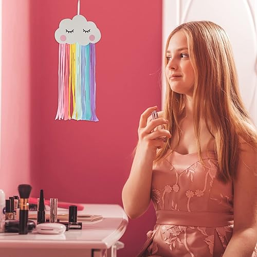 Miniatura 5 de Soporte de lazos para el pelo con borla de arco iris soporte de pinzas para el pelo de nube arco iris, organizador de almacenamiento para colgar en